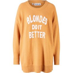 Sweter dzianinowy Maite Kelly bonprix kremowo-beżowo-biały. Pomarańczowe swetry damskie bonprix, bez wzorów, z dzianiny, bez rękawów, bez kaptura. Za 99,99 zł.