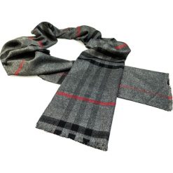 Szaro-czerwony szalik męski R14. Szare szaliki męskie Mmer - Koszule męskie, bez wzorów. Za 55,01 zł.