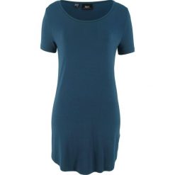 Długi shirt, krótki rękaw bonprix ciemnoniebieski. Niebieskie koszulki damskie marki bonprix, bez wzorów, bez kołnierzyka, z długim rękawem. Za 37,99 zł.