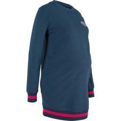 Długa bluza ciążowa bonprix ciemnoniebieski. Niebieskie bluzy damskie bonprix, z aplikacjami, z dresówki, z długim rękawem, długie, bez kaptura. Za 89,99 zł.