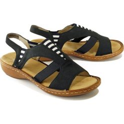 RIEKER 608Y7-14 blue, sandały damskie. Niebieskie sandały damskie Rieker, bez wzorów, bez obcasa, bez zapięcia. Za 229,90 zł.