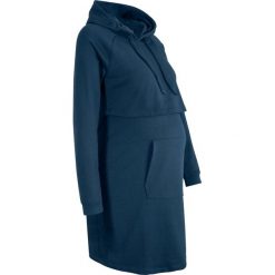 Sukienka ciążowa i do karmienia z kapturem bonprix ciemnoniebieski. Niebieskie sukienki damskie bonprix, bez wzorów, z dzianiny, z kapturem, moda ciążowa, bez rękawów. Za 89,99 zł.