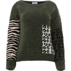 Sweter w zwierzęcy wzór - oliwka, l/xl. Swetry damskie e-margeritka.pl, na wiosnę, s, bez wzorów, z wełny, eleganckie, z długim rękawem, długie, bez kaptura. Za 149,99 zł.