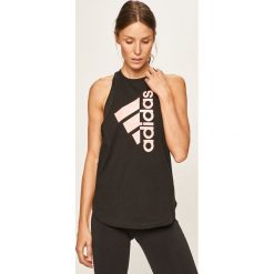 Adidas Performance - Top. Czarne topy damskie adidas Performance, s, z nadrukiem, z bawełny, z okrągłym kołnierzem. Za 99,90 zł.