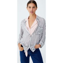 Koszula basic w paski. Szare koszule damskie Pull&Bear, w paski, bez kołnierzyka, z długim rękawem. Za 69,90 zł.