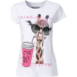 T-shirt bonprix biały z nadrukiem. Białe t-shirty damskie bonprix, z nadrukiem, bez kołnierzyka. Za 34,99 zł.