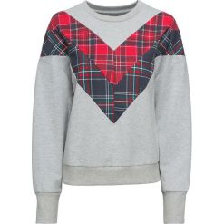 Bluzy damskie: Bluza z wstawką w kratę bonprix jasnoszary melanż - czerwony w kratę