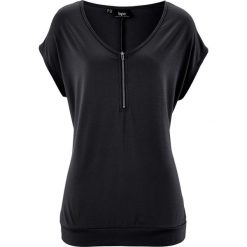 T-shirt z zamkiem, krótki rękaw bonprix czarny. Czarne t-shirty damskie bonprix. Za 54,99 zł.