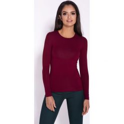Bordowa Codzienna Bluzka Basic. Czerwone podkoszulki damskie Molly.pl, s, bez wzorów, biznesowe, z okrągłym kołnierzem, z długim rękawem. Za 99,90 zł.