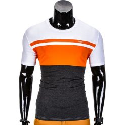 T-shirt męski bez nadruku S844 - pomarańczowy/grafitowy. Szare t-shirty męskie Ombre Clothing, s, z nadrukiem, eleganckie, bez kołnierzyka. Za 29,00 zł.