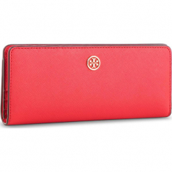 Duży Portfel Damski TORY BURCH - Robinson Slim Wallet 52704 Brilliant Red 612. Czerwone portfele damskie Tory Burch, ze skóry. Za 769,00 zł.
