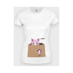 Koszulka damska Cat Miau. Koszulki damskie MegaKoszulki, m, bez wzorów, z bawełny, z podwójnym kołnierzykiem. Za 49,90 zł.