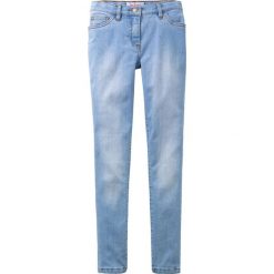 Dżinsy SKINNY ze stretchem bonprix niebieski "bleached”. Niebieskie spodnie dziewczęce bonprix, bez wzorów, z jeansu. Za 49,99 zł.
