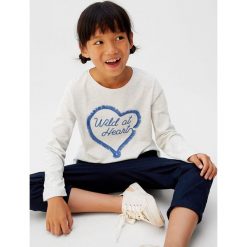 Mango Kids - Longsleeve dziecięcy Fringes 110-164 cm. Szare bluzki dziewczęce Mango Kids, z haftami, z bawełny, z okrągłym kołnierzem, z krótkim rękawem, krótkie, bez kaptura. Za 49,90 zł.