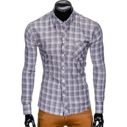 KOSZULA MĘSKA W KRATĘ Z DŁUGIM RĘKAWEM K419 - SZARA. Szare koszule męskie Ombre Clothing, s, bez wzorów, bez kołnierzyka, z długim rękawem. Za 29,00 zł.