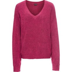Swetry oversize damskie: Sweter dzianinowy oversize bonprix jeżynowy melanż