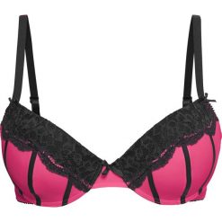 Biustonosz usztywniany bonprix różowo-czarny. Różowe biustonosze bonprix, w koronkowe wzory, z koronki. Za 32,99 zł.