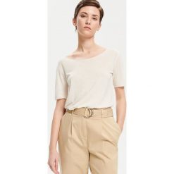 T-shirt z lnu i wiskozy - Brązowy. Pomarańczowe t-shirty damskie Reserved, s, bez wzorów, z wiskozy, bez kołnierzyka. Za 39,99 zł.