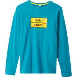 Shirt chłopięcy z długim rękawem i nadrukiem bonprix ciemnoturkusowy z nadrukiem. Niebieskie t-shirty chłopięce bonprix, z nadrukiem, z długim rękawem. Za 16,99 zł.