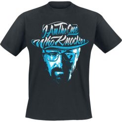 Breaking Bad I am the one who knocks T-Shirt czarny. Czarne t-shirty męskie Breaking Bad, l, z nadrukiem, z okrągłym kołnierzem. Za 74,90 zł.