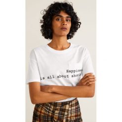 Mango - Top Pocket. Białe topy damskie marki Mango, l, z nadrukiem, z bawełny, z okrągłym kołnierzem. Za 49,90 zł.