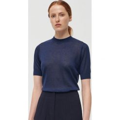 Dzianinowy T-shirt z jedwabiem - Granatowy. Niebieskie t-shirty damskie Reserved, s, bez wzorów, z dzianiny, bez kołnierzyka. Za 159,99 zł.