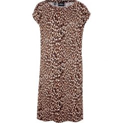 Sukienka z dżerseju w cętki leoparda bonprix beżowy leo. Brązowe sukienki damskie bonprix, bez wzorów, z dżerseju, z okrągłym kołnierzem, bez rękawów, oversize. Za 84,99 zł.