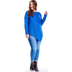 Bawełniany asymetryczny sweter z kieszenią na biuście niebieski. Niebieskie swetry damskie Tagless, xl, bez wzorów, z bawełny, bez rękawów, bez kaptura. Za 57,56 zł.