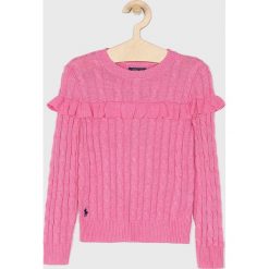 Polo Ralph Lauren - Sweter dziecięcy 128-176 cm. Różowe swetry dziewczęce z bawełny, z okrągłym kołnierzem. W wyprzedaży za 269,90 zł.
