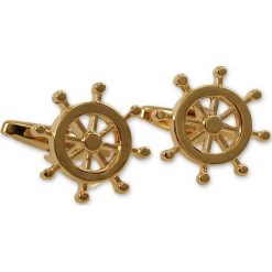Stylowe, Męskie Spinki do Mankietów -ALTIES- ZŁOTE KOŁA STEROWE, Marinistyczne SPMALT0216. Żółte spinki do mankietów męskie Alties, złote. Za 45,00 zł.