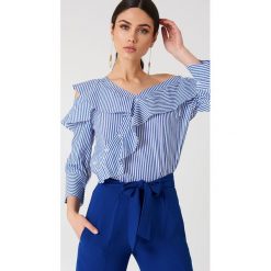 Paski damskie: Hot & Delicious Top w paski z odkrytym ramieniem – Blue,Multicolor