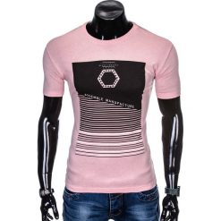 T-shirty męskie: T-SHIRT MĘSKI Z NADRUKIEM S879 - RÓŻOWA
