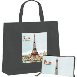 Torba "Paris" w kolorze szarym ze wzorem na zakupy - 46 x 40 x 19 cm. Szare shopper bag damskie Éditions Clouet, z nadrukiem, z tworzywa sztucznego, z nadrukiem. W wyprzedaży za 24,95 zł.