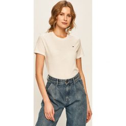 Tommy Jeans - T-shirt. Szare bluzki damskie Tommy Jeans, s, bez wzorów, z bawełny, z okrągłym kołnierzem, z krótkim rękawem. Za 159,90 zł.