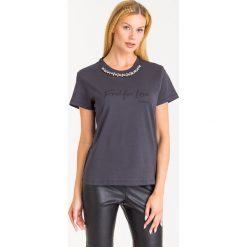 T-SHIRT PINKO. Szare t-shirty damskie Pinko, s, z nadrukiem, z bawełny, z okrągłym kołnierzem. Za 245,40 zł.