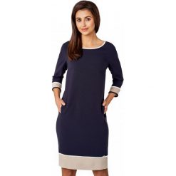 Sukienka z kontrasowymi elementami Potis & Verso SUZANE. Niebieskie sukienki damskie Potis&Verso, na co dzień, bez wzorów, z tkaniny, eleganckie, z klasycznym kołnierzykiem, bez rękawów, midi, proste. W wyprzedaży za 440,00 zł.
