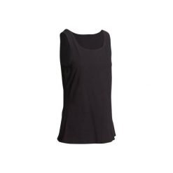 Top Gym & Pilates 100 damski. Czarne topy damskie DOMYOS, xl, bez wzorów, z bawełny, bez kołnierzyka. Za 14,99 zł.