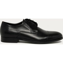 Hugo - Półbuty skórzane. Czarne buty wizytowe męskie HUGO, bez wzorów, ze skóry, eleganckie, z okrągłym noskiem, na sznurówki. Za 749,90 zł.