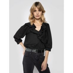 Bluzka Manila Grace Con Rouches C141CU. Czarne bluzki damskie Manila Grace, bez wzorów, z bawełny, bez kołnierzyka, bez rękawów. W wyprzedaży za 439,00 zł.