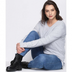 Jasnoszara Bluzka Entrustment. Szare bluzki asymetryczne Born2be, xl, z długim rękawem. Za 39,99 zł.