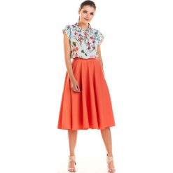 Spódnica midi rozkloszowana koral - 42. Spódniczki damskie e-margeritka.pl, na co dzień, xl, bez wzorów, z poliesteru, eleganckie, z podwyższonym stanem, midi, rozkloszowane. Za 109,99 zł.
