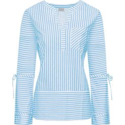 Bluzka bonprix biało-jasnoniebieski w paski. Białe koszulki damskie bonprix, w paski, z dekoltem w serek, z długim rękawem. Za 54,99 zł.