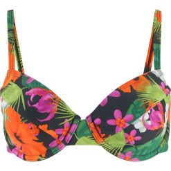 Biustonosz bikini na fiszbinach bonprix czarny z nadrukiem. Czarne stroje kąpielowe damskie bonprix, z nadrukiem. Za 54,99 zł.
