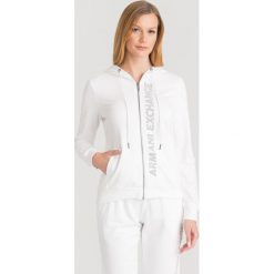BLUZA Armani Exchange. Białe bluzy damskie Armani Exchange, s, z nadrukiem, z materiału, bez rękawów, z kapturem. Za 370,30 zł.