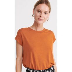 Gładki T-shirt basic - Brązowy. Pomarańczowe t-shirty damskie Reserved, xl. W wyprzedaży za 19,99 zł.