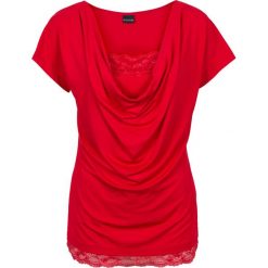Shirt z koronką bonprix czerwony. Czerwone koszulki damskie bonprix, w koronkowe wzory, z koronki, bez kołnierzyka, bez rękawów. Za 54,99 zł.
