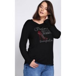 Czarna Bluzka Passionate Matter. Czarne bluzki damskie marki Born2be, xl, z aplikacjami, z okrągłym kołnierzem, z długim rękawem. Za 39,99 zł.