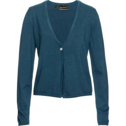 Sweter rozpinany bonprix niebieskozielony. Niebieskie swetry damskie bonprix, bez wzorów, bez rękawów, bez kaptura. Za 54,99 zł.