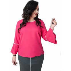 Bluzka Ida koraliki OVERSIZE MODA XXL. Żółte bluzki damskie Moda Size Plus Iwanek, xxl, bez wzorów, z poliesteru, eleganckie, bez kołnierzyka, bez rękawów. Za 109,90 zł.