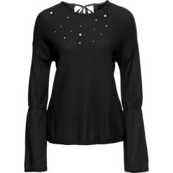 Sweter dzianinowy z perełkami bonprix czarny. Czarne swetry klasyczne damskie bonprix, z dzianiny. Za 99,99 zł.
